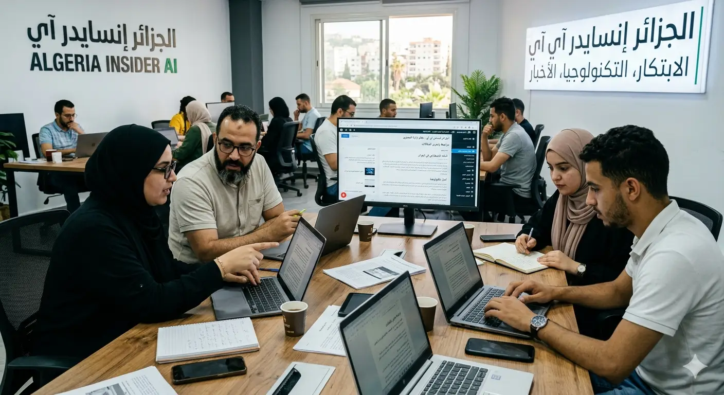 فريق عمل يناقش مشروعًا رقميًا باستخدام حاسوب محمول